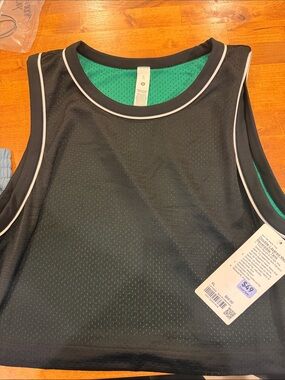 lululemon athletica Black Mesh Cropped Tank with Teal Lining